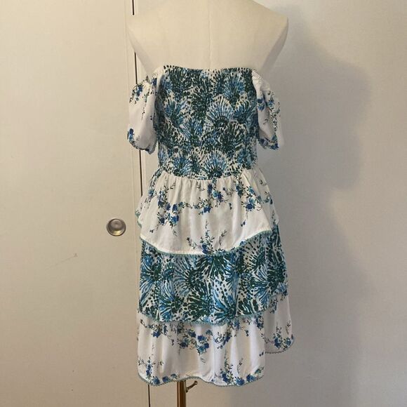 Teal & White Margaux Riviera Layered Mini Dress Size Small - Picture 8 of 15